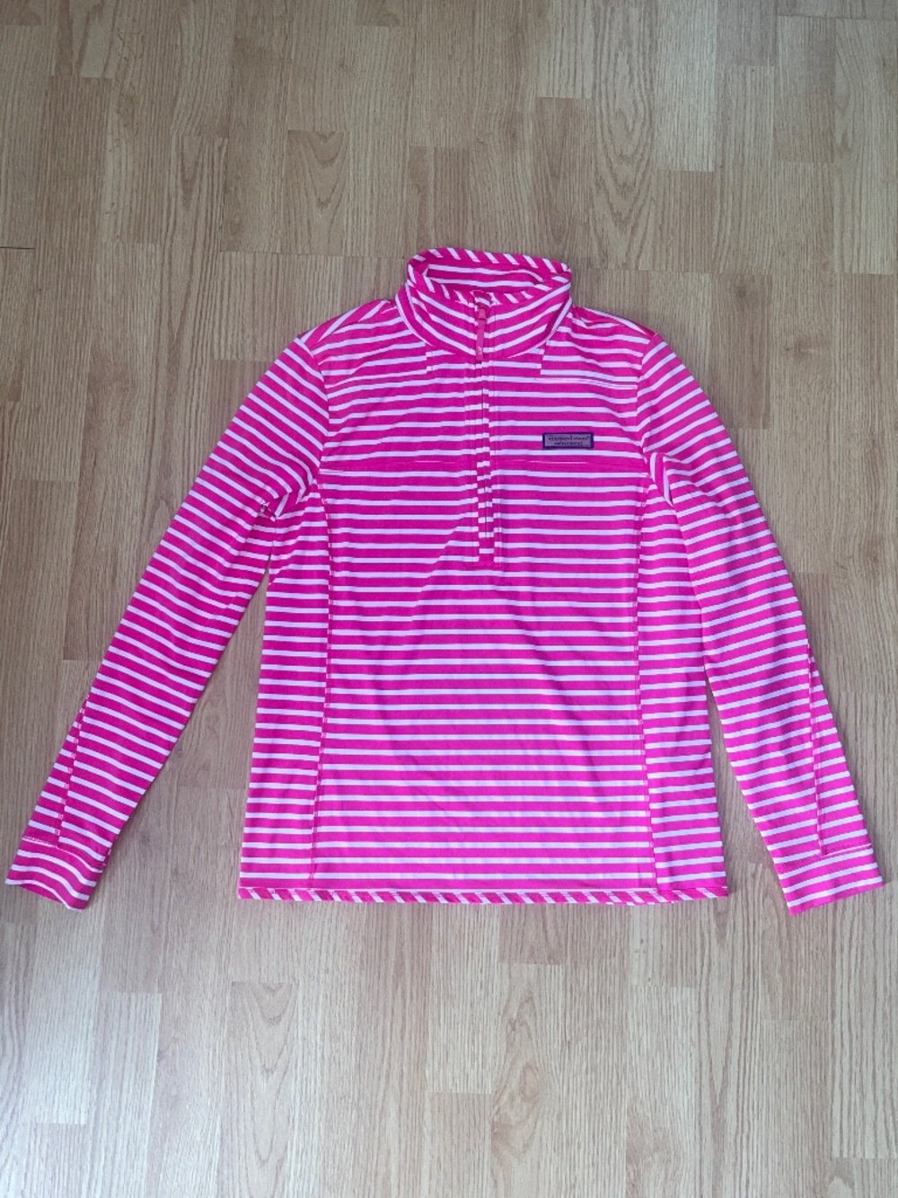 EUC Vineyard Vines Performance Hot Pink & White Striped Quarter Zip Long Sleeve